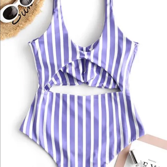 ZAFUL Striped Knotted Monokini Swimsuit - Picture 7 of 7